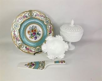 Fenton Candy Dish, Hobnail Candy Dish, & Andrea By Sadek Plate W/ Pie Server