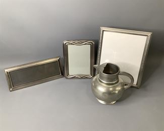 Sheffield English Pewter Pitcher & Metal Picture Frames