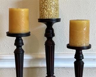 (3) of Stair-Step Pillar Candle Holders w/ Candles