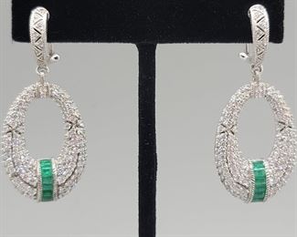 Judith Ripka 925 Silver Earrings w/ Emeralds &
Cubic Zirconias
