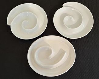 (3) Crate & Barrel White Swirl Porcelain Dishes