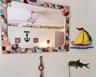 Shell art mirror. Matching vases available.  