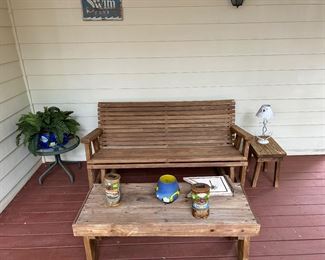 Beautiful pine glider. Pair with this table and side table for a complete look. 