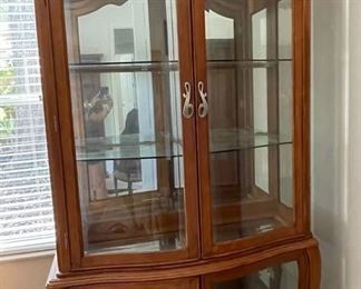 Brown Wood Glass China Hutch Cabinet