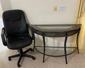 Marble Glass Top Entryway Table Black Bonded Leather Office Chair with Arms
