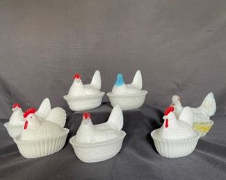 Milk Glass Headed Hen on a Nest