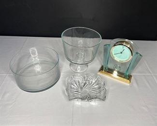 Glass Serving Bowls and Seiko Desk Clock