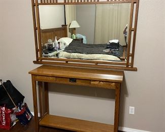 Oak Table and Wall Mounted Mirror
