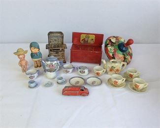 Vintage Spinner Top, Dishes and Dolls