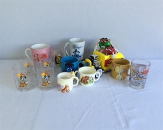 Disney Mugs, Glasses and Walt DIsney Stock Certificate