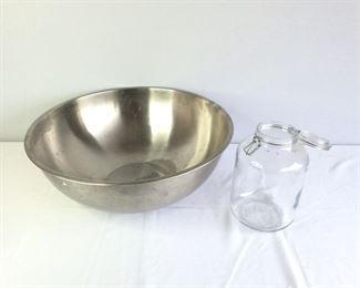 Fidenza Italy Glass Jar and Large Stainless Steel Bowl