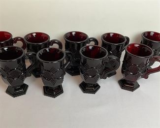 Avon Cranberry Footed Mugs