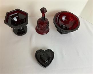 Avon Cranberry Heart Box, Bell Pedestal Candy Dishes