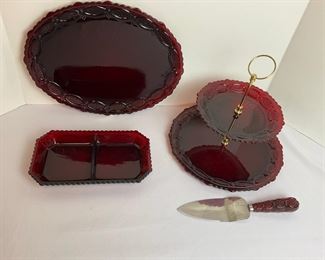 Avon Cranberry Tray, Relish Dish 2 Tier Cake Plate