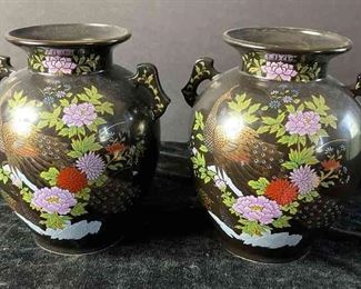 Black Japanese Floral Vases