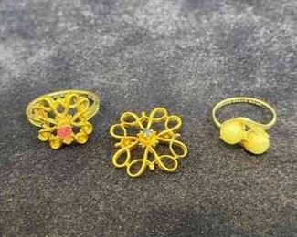 Sterling Silver Rings And Brooch