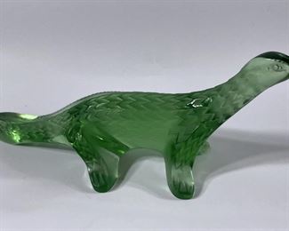 Lalique Crystal Green Frosted Lizard Salamander Signed
