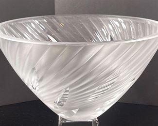 Lalique Vintage Frosted Clear Borea Swirl Centerpiece Bowl 9.75 Signed