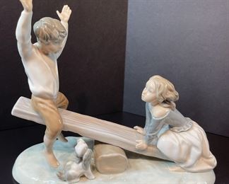 Lladro Girl and Boy On Seesaw Porcelain Figurine