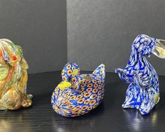 Murano Campanella 5 Figurines Made in Italy 2 Snails, 1 Dog, 1 Duck, and 1 Bunny