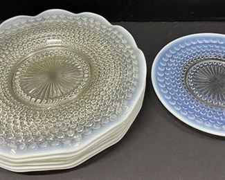 Vintage Opalescent Hobnail Moonstone 7 Plates: 6 are 11" & 1 is 8.5"