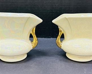 Beautiful Matching Pair of Iridescent Lusterware Fan Vases