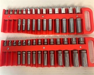 2 Magnetic Socket Holders with filled with Sockets, Craftsman, Snap-On & Husky