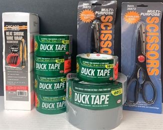 7 Rolls of Duct Tape, 2 Pair of Scissors & a Box of Heat Shrink Wire Wraps