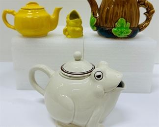 Tea Time! Fitz & Floyd Frog Tea Pot, Cute Yellow Teapot & Woodlands Teapot