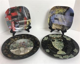Four Decorative Plates; 2 Display Easels