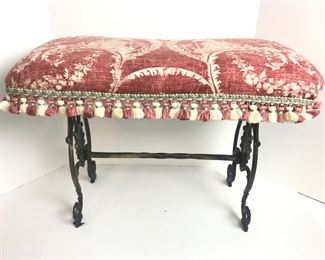 Vanity Bench with Iron Legs, Beautifully Upholstered Cushion with Tassels