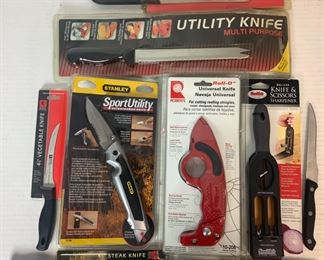 Knife Lot: Sport Utility, Kitchen Knives, Sharpener & More