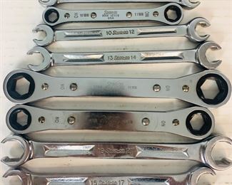 8 Snap-On Wrenches: 5 Double-End Flare Nut & 3 Ratcheting