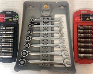 2 Deepwell Socket Sets (SAE & Metric) & 1 Reversable Metric Wrench Set
