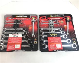 Gear Wrench Sets: Two 8 Piece Combo Ratcheting Wrenches Metric & SAE