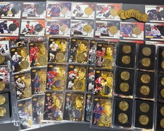 Hockey Cards with Coins: Pages of 1997-98 Pinnacle Cards W/ Coins & Loose Coins