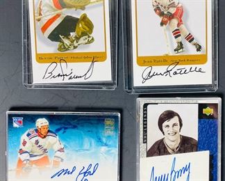 4 Autographed Insert Hockey Cards: Mike Bossy, M. York, J. Ratelle & B. Parent