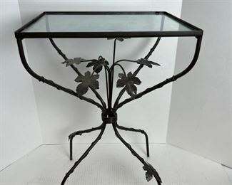 Unique Wrought Iron & Glass Accent Table - 15" x 12" x 23"