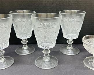 Set of 4 Glass Stemmed Goblets & Ice Cream Dish (see small chip)