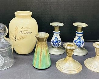 2 Pair of Candlestick Holders, Pottery Vases & Texas A&M Candy Dish
