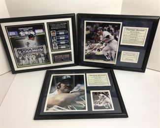 3 Framed Baseball Pictures: 2 With Thurman Munson & 1 with Derek Jeter