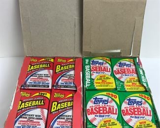 2 Boxes of Topps Baseball Cards: Wax Packs with Bubble Gum 1990 & 1991