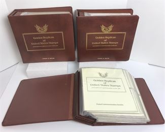 3 Notebooks Filled with Golden Replicas of United State Stamps