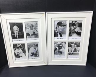2 Framed Pictures with 8 NY Yankees Baseball Player Photos with Autographs