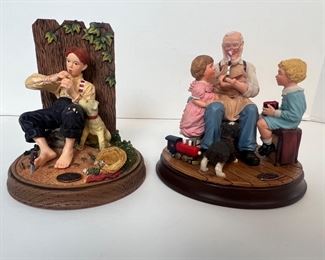 2 Norman Rockwell Statuettes: Daydreamers & Grandpa's Gift of Love