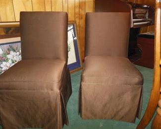 PAIR BROWN SILK SLIPPER CHAIRS