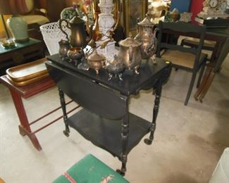 BLACK SERVING CART, OCCASIONAL TABLE