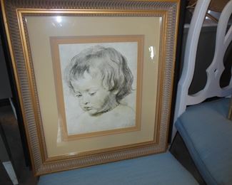 MATTED AND FRAMED REPRODUCTION ETCHING OF CHILD