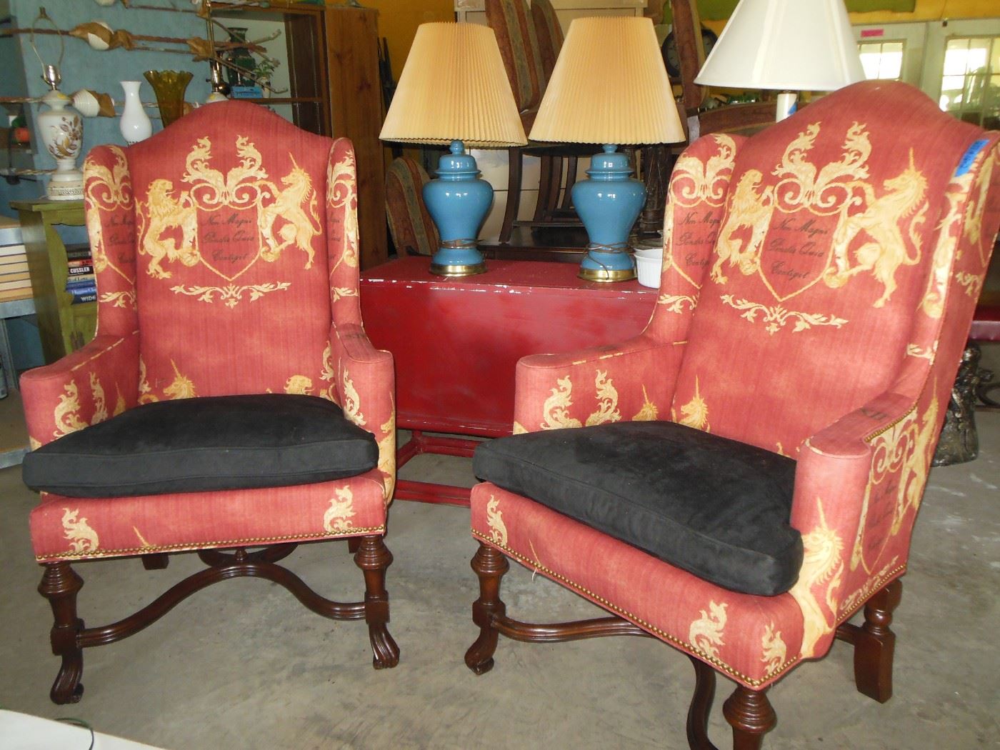 Pair Southwood Reproduction wing back chairs
