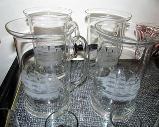 Vintage etched ship glasses